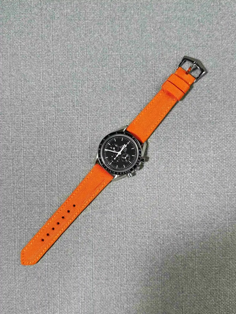 Kevlar Orange strap on Omega Speedmaster by Gunny Straps