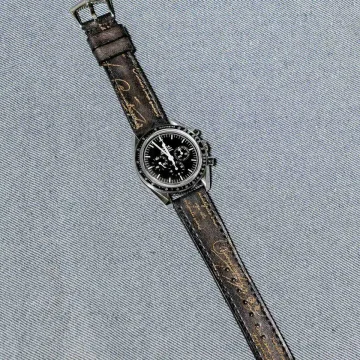 Black Patina with Gold Scritto Strap for Omega Speedmaster by Gunny Straps