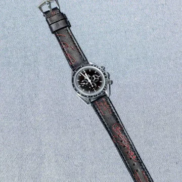 Black Patina with Red Scritto Strap for Omega Speedmaster by Gunny Straps