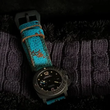 Blue Coral Strap on Panerai Luminor Submersible Carbotech made by Gunny Straps