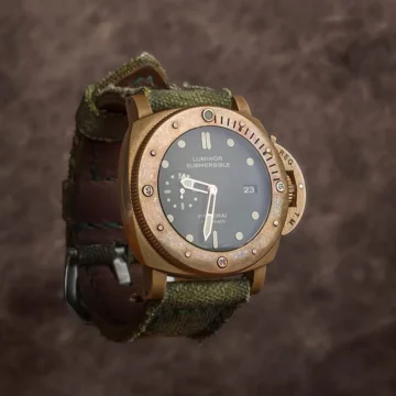 Canvas-Verte-Strap-on-Panerai-Submersible-Bronzo-made-by-Gunny-Straps