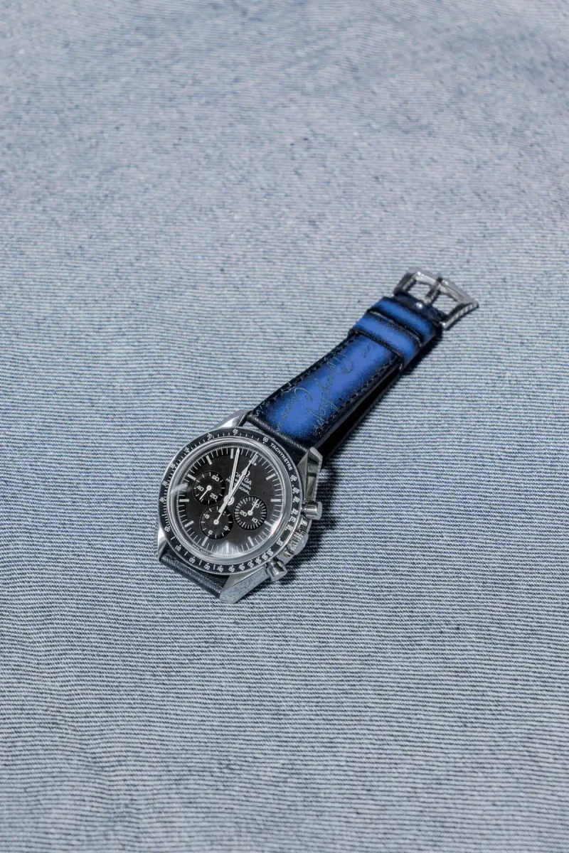 Blue Patina Scritto Strap for Omega Speedmaster by Gunny Straps