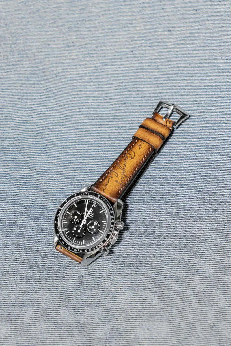 Brown Patina Scritto Strap for Omega Speedmaster by Gunny Straps