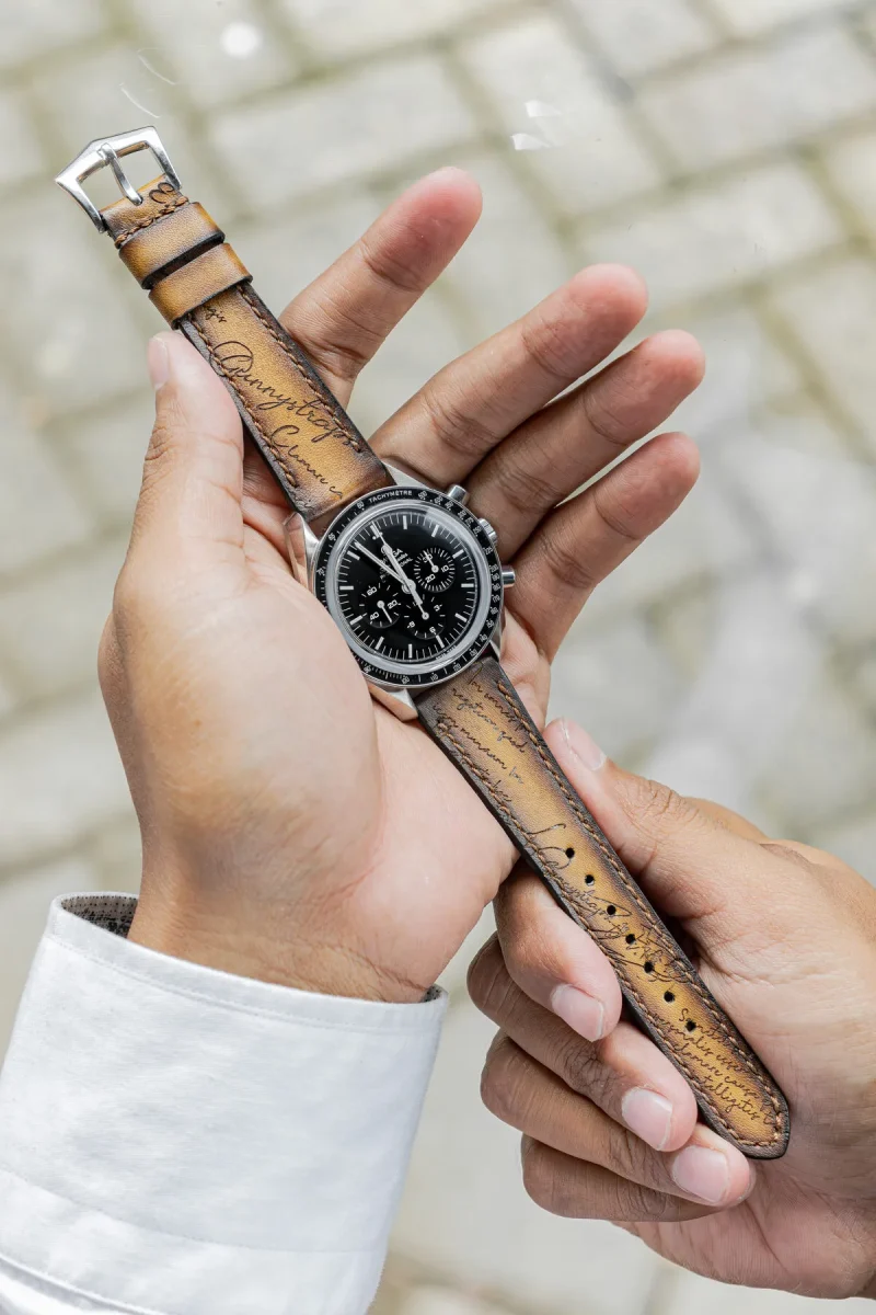 Brown Patina Scritto Strap for Omega Speedmaster by Gunny Straps