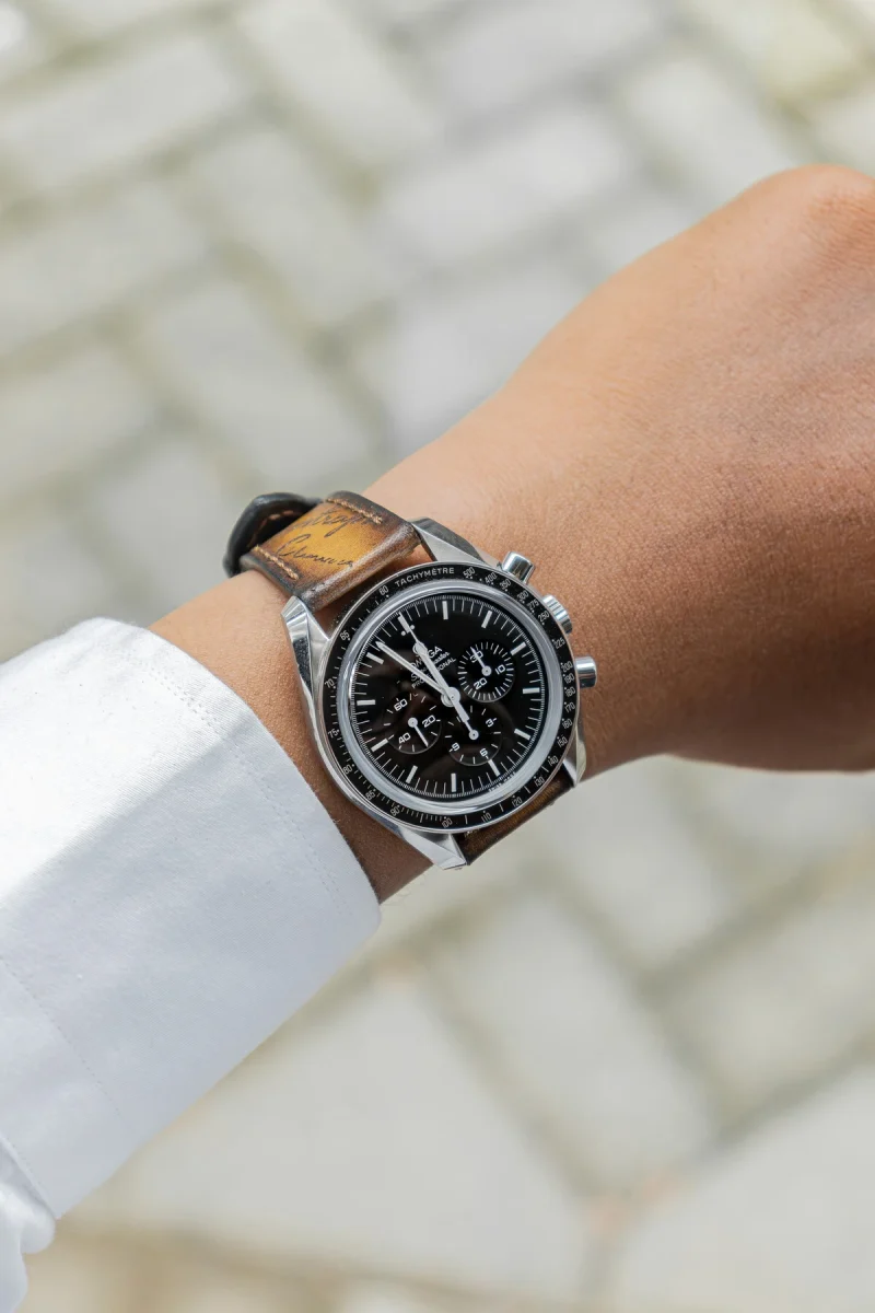 Brown Patina Scritto Strap for Omega Speedmaster by Gunny Straps