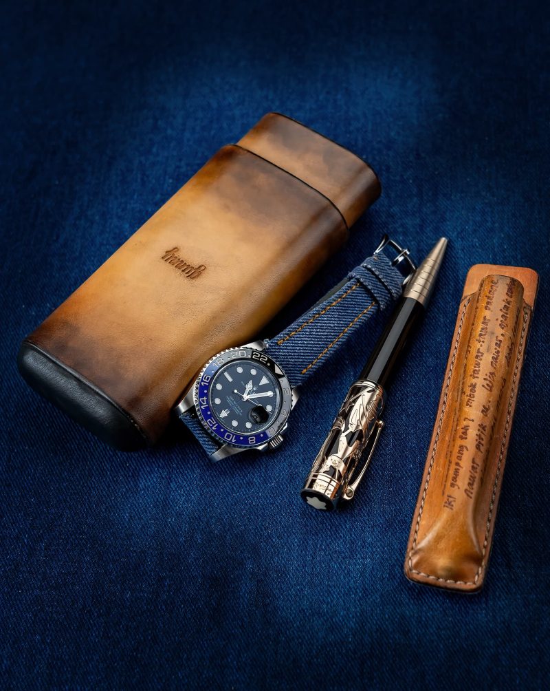 Indigo Blue Denim Strap on Rolex GMT 2 Batman by Gunny Straps