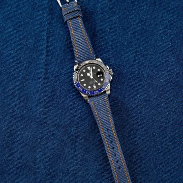 Indigo Blue Denim Strap on Rolex GMT II Batman by Gunny Straps