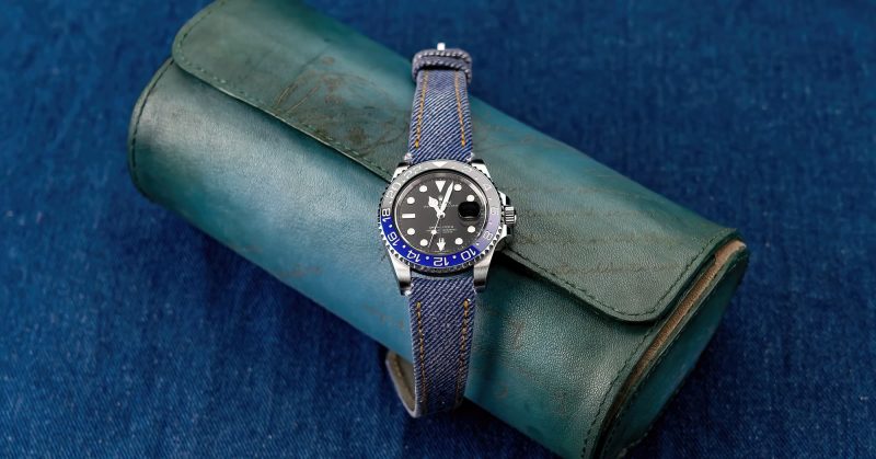 Indigo Blue Denim Strap on Rolex GMT 2 Batman by Gunny Straps