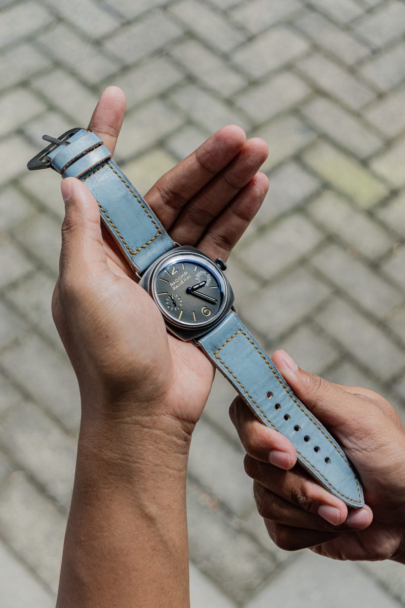 Vague Blue Straps on Panerai Luminor by Gunny Straps