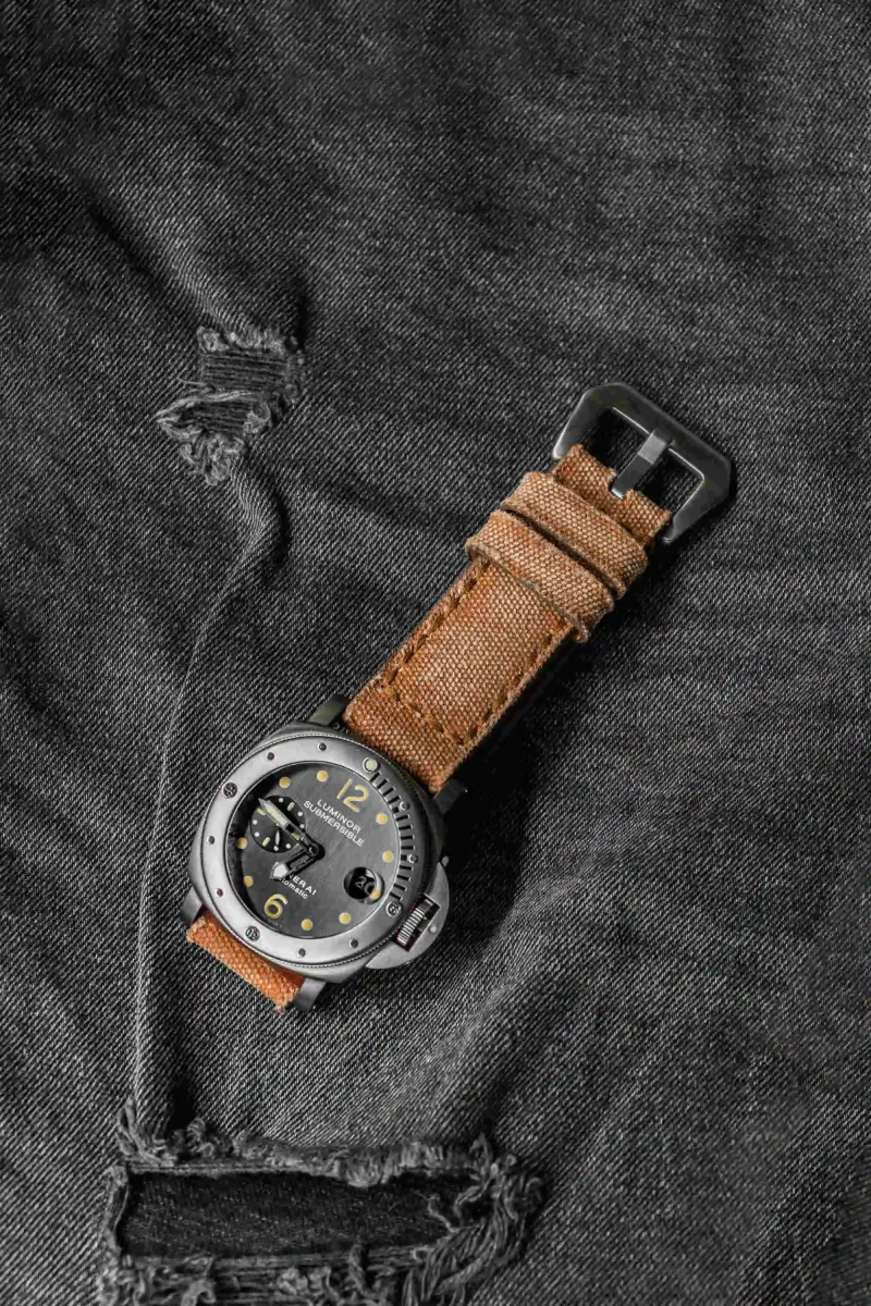 Canvas Beige Strap on Panerai PAM 106 by Gunny Straps