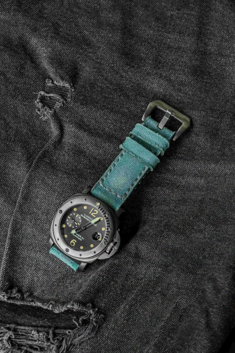 Canvas Cyan Strap on Panerai PAM 106 by Gunny Straps