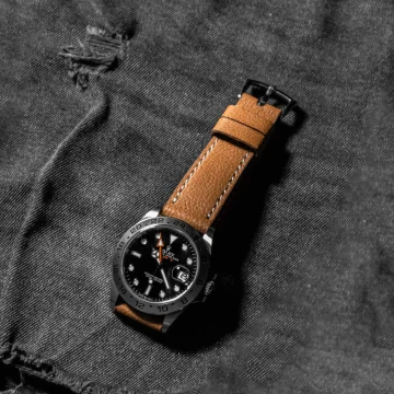 Pebble Tan Strap on Rolex Explorer II by Gunny Straps