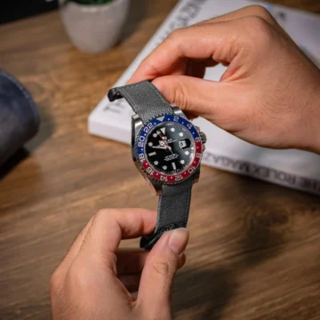 dark-grey-kevlar-strap-with-hook-and-loop-on-Rolex-GMT-Master-II-Pepsi-made-by-Gunny-Straps