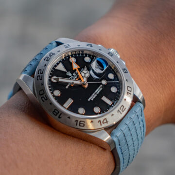 Chessboard Baby Blue Strap on Rolex Explorer II - Gunny Straps