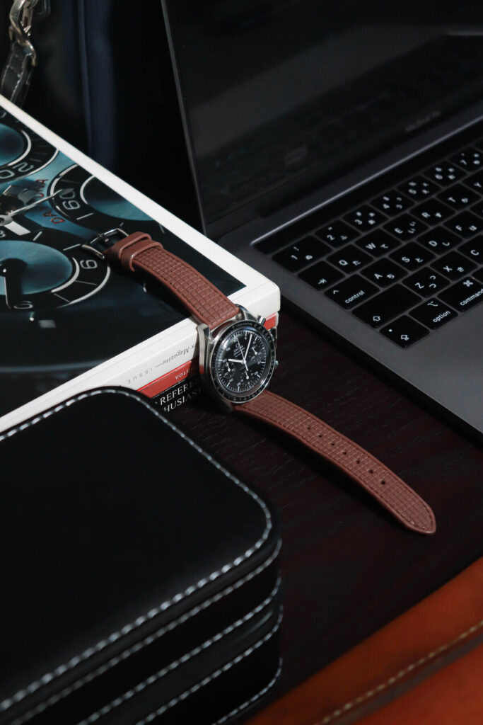 Chessboard Bordeaux Strap on Omega Speedmaster - Gunny Straps