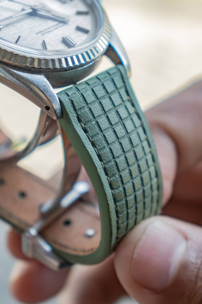 Chessboard Fern Green Strap on Rolex Date Just - Gunny Straps