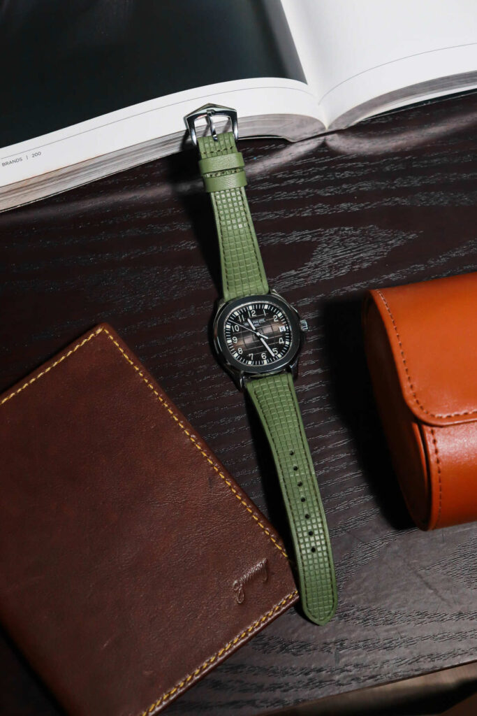 Chessboard Fern Green Strap on Patek Philippe Aquanaut - Gunny Straps