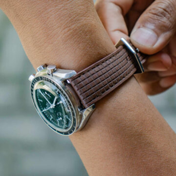 Chessboard Mocha Strap on Omega Speedmaster - Gunny Straps