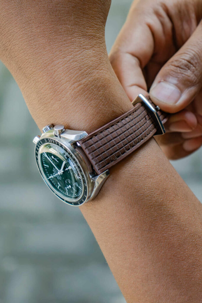 Chessboard Mocha Strap on Omega Speedmaster - Gunny Straps