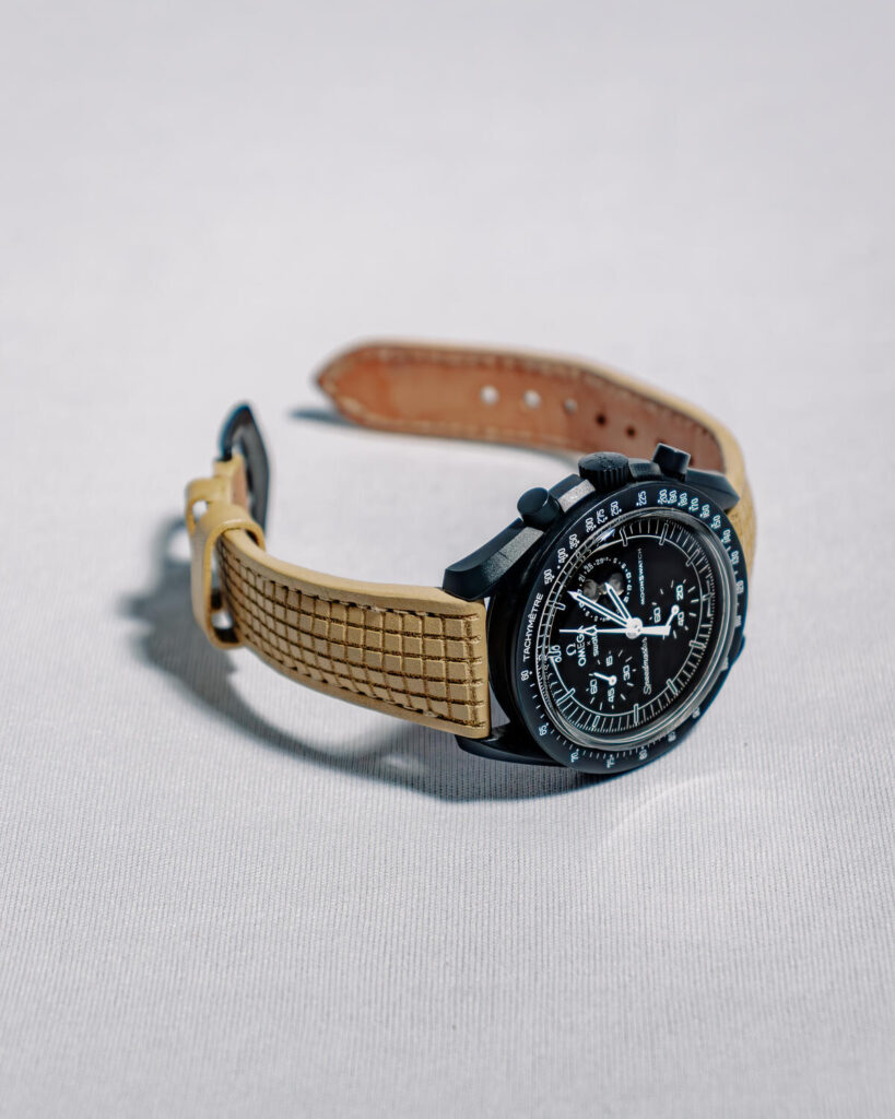 Chessboard Mustard Strap on Moonswatch - Gunny Straps