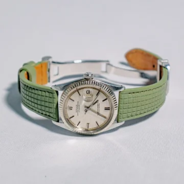 Fern-Green-Chessboard-Leather-Strap-on-Rolex-Datejust-made-by-Gunny-Straps
