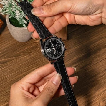 Black Kevlar Strap on Omega Speedmaster watch made by Gunny Straps
