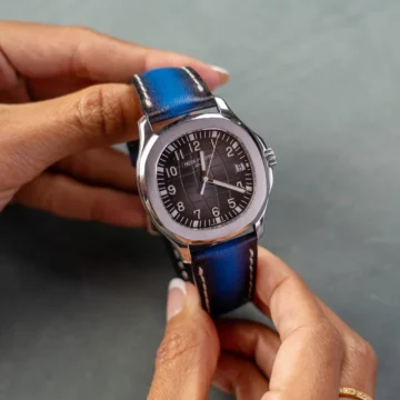 Deep Blue BLNR Strap on Patek Aquanaut watch - made by Gunny Straps