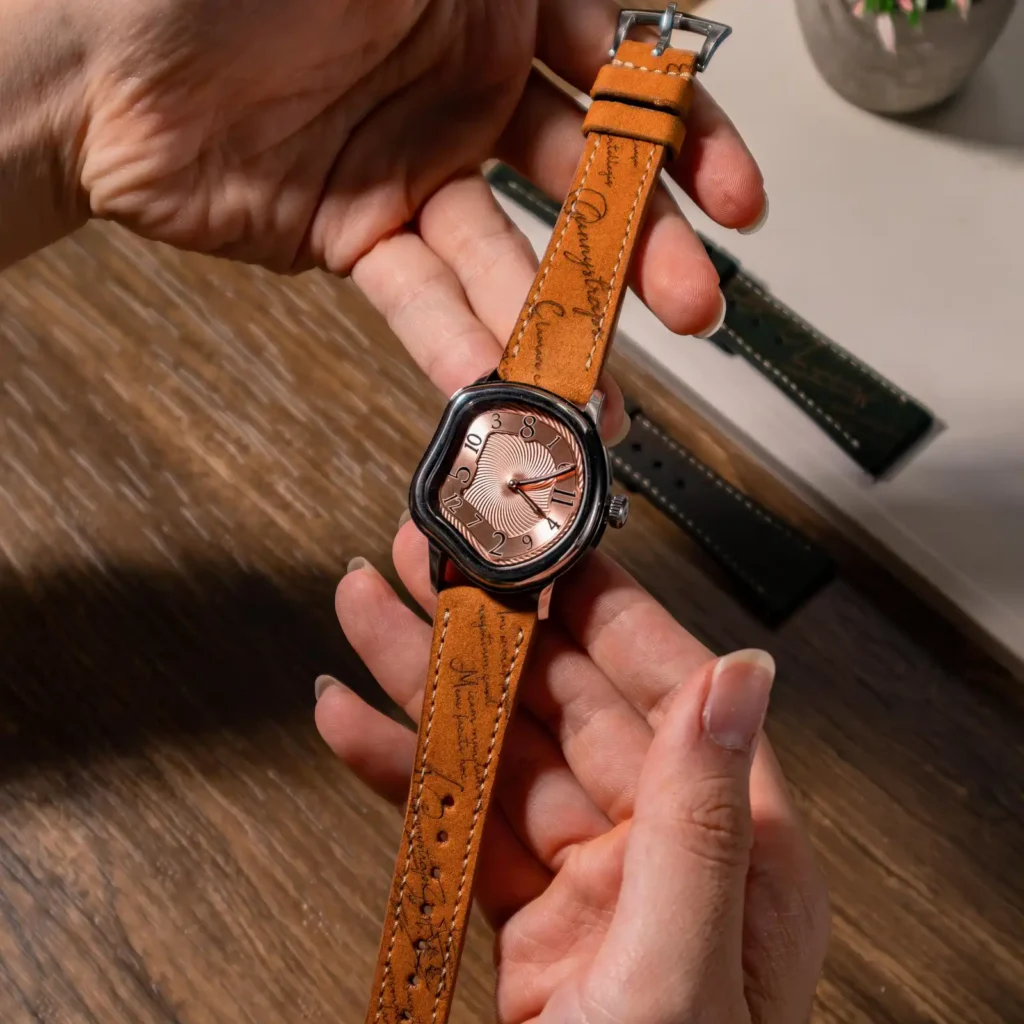 Nubuck Cognac Strap on Grandeur watch made by Gunny Straps