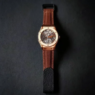 Brown Canvas Padding Strap with Hook & Loop on Hublot Classic Fusion Made by Gunny Straps