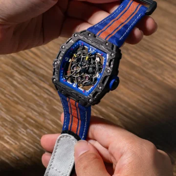 Kevlar Ultramarine Blue Strap with Orange Stripe on Ofteq FQ 9 Navi Seal Made by Gunny Straps
