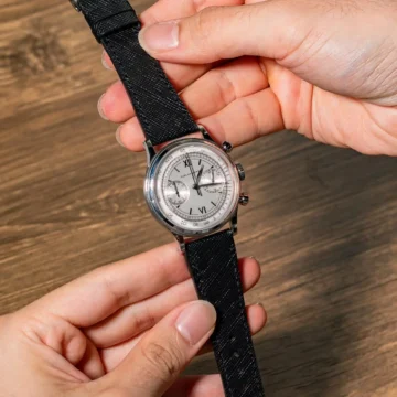 Black Saffiano Strap on Furlan Marri Watch made by Gunny Straps