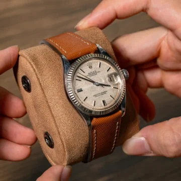 Cognac Saffiano Strap on Rolex Datejust watch made by Gunny Straps