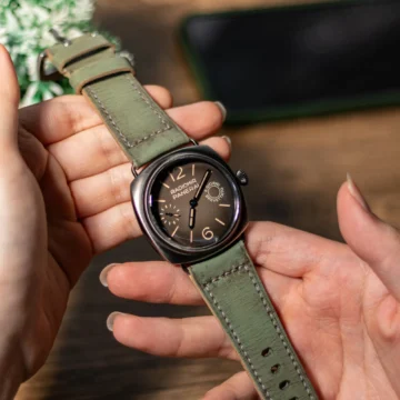 Vague Green Strap on Panerai Radiomir Otto Giorni watch made by Gunny Straps