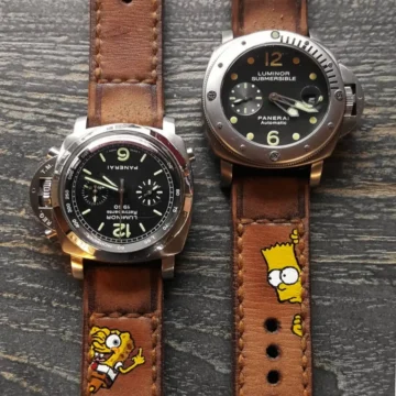 Caitlin-2-Strap-with-Bart-and-Spongebob-painting-on-Panerai-Luminor-made-by-Gunny-Straps