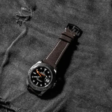 Dark-Brown-Denim-Strap-on-Rolex-Explorer-II-made-by-Gunny-Straps