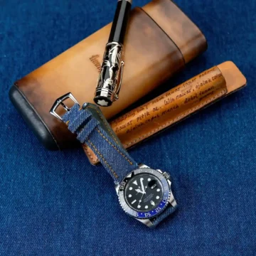 Denim-Indigo-Blue-Strap-on-Rolex-GMT-2-Batman-made-by-Gunny-Straps
