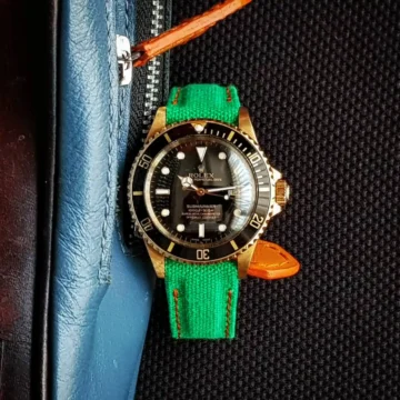 Green-Canvas-Strap-with-Extreme-Padding-on-Rolex-Submariner-made-by-Gunny-Straps