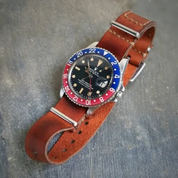 Oranje Single Pass Strap on Rolex GMT Master Pepsi Vintage made by Gunny Straps
