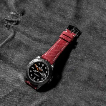 Red-Denim-Strap-on-Rolex-Explorer-II-made-by-Gunny-Straps