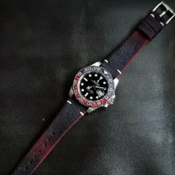 Two Tone Canvas Blue Red Strap on Rolex GMT Master II Pepsi-made-by-Gunny-Straps
