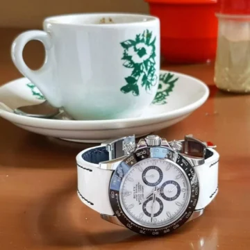 White Flax Strap on Rolex Daytona Ceramic Panda Made by Gunny Straps