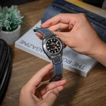 wild-west-blue-grey-denim-strap-on-Rolex-Explorer-II-made-by-Gunny-Straps