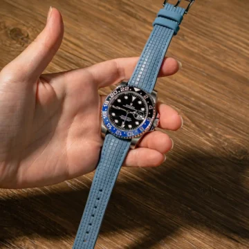Baby-Blue-Chessboard-strap-on-Rolex-GMT-Master-II-Batman-made-by-Gunny-Straps