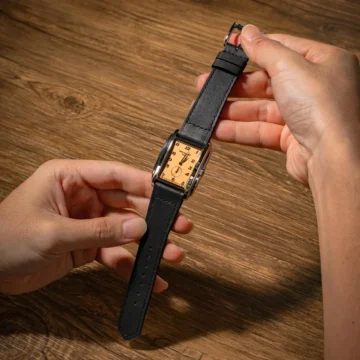 Black-Little-Caitlin-strap-on-Patek-Philippe-Gondolo-Salmon-Dial-made-by-Gunny-Straps