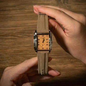 Camel-kevlar-strap-on-Patek-Philippe-Gondolo-Salmon-Dial-made-by-Gunny-Straps