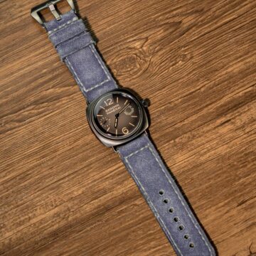 Purplish-grey-canvas-strap-on-Panerai-Radiomir-Otto-Giorni