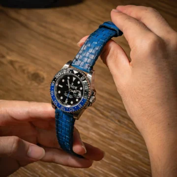 blue-weaved-360-patina-strap-on-Rolex-GMT-Master-II-Batman-made-by-Gunny-Straps