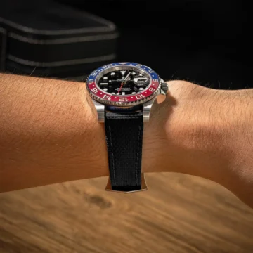 Black-Sailcloth-Strap-on-Rolex-GMT-Master-II-Pepsi-made-by-Gunny-Straps