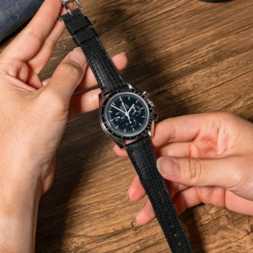 Black-chessboard-strap-on-Omega-Speedmaster-made-by-Gunny-Straps