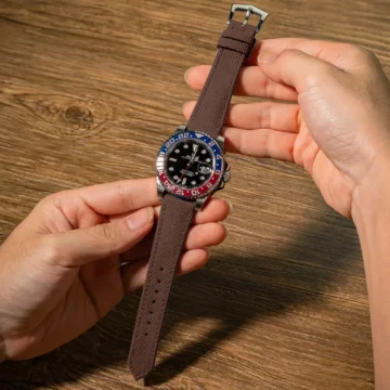 Brown-Sailcloth-Strap-on-Rolex-GMT-Master-II-Pepsi-made-by-Gunny-Straps